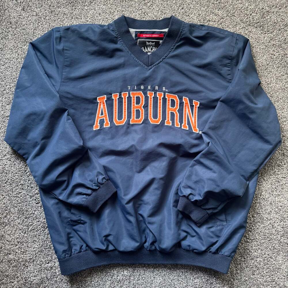 Franchise Club Auburn Tigers Members Windshell V-Neck Pullover Jacket Navy Embro